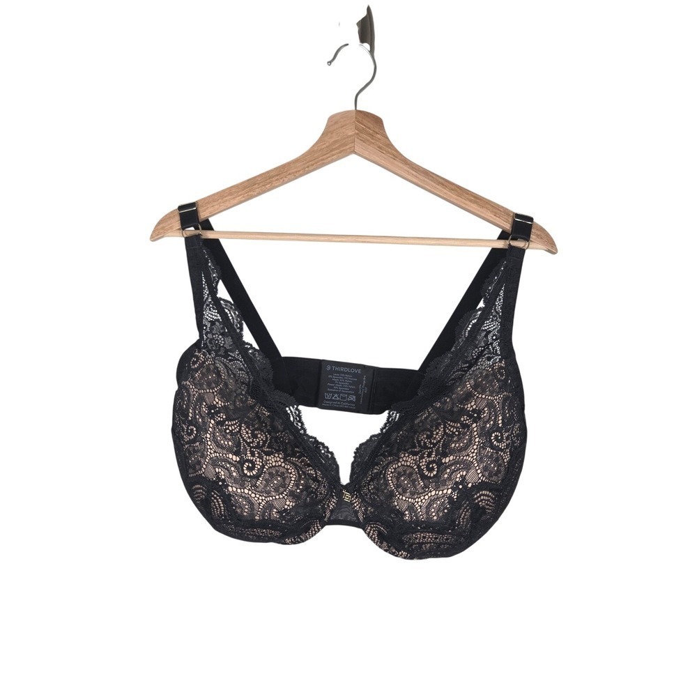 ThirdLove 24/7 Lace Contour Plunge Bra Black 40F Underwire Memory Foam Lace